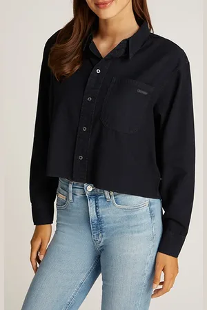 Calvin Klein Cropped Dad Denim Shirt Denim Black