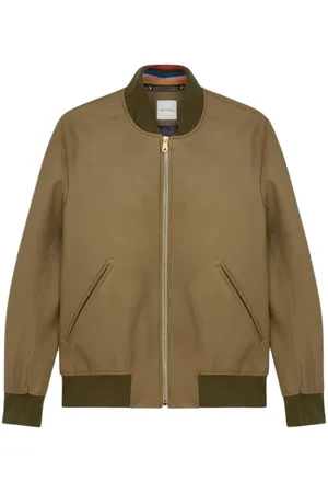 Paul Smith Mens Leather Bomber Jacket Olive Green