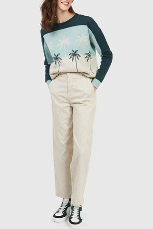 ICODE Imperial Green Palm Motif Jacquard Knit Sweater