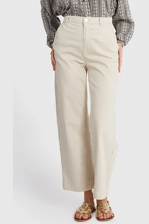 ICODE Beige Fine-striped Wide-leg Trousers