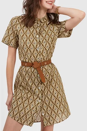 ICODE Beige Shirt Dress With Ethnic Boho Print