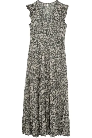 ICODE Green Long Dress With Botanical Beach Print