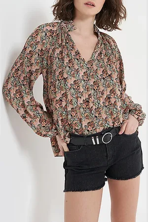 ICODE Copper Plant Print Pleated Blouse Vegetal