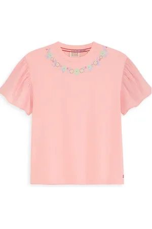 Scotch&Soda Girl S&s Denim Group Stretch Jersey/ Swiss Dot Fashion Top L