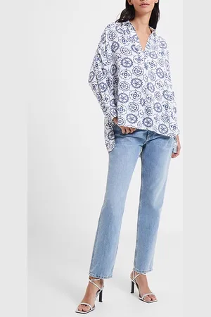 French Connection Rhodes Printed Poplin Popov Shirt White/blue