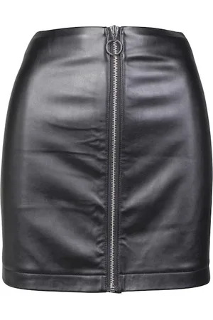Urban classics Ladies Faux Leather Zip Skirt Black
