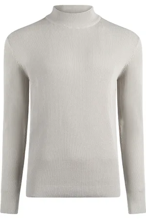 No Excess Pullover High Crewneck Vertical Rib Solid Chalk