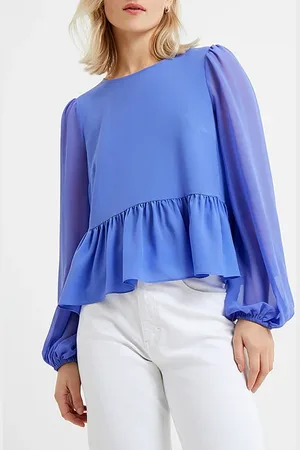 French Connection Crepe Light Georgett Peplum Tp Blue