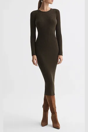Reiss Ashley-knitted Dress Khaki