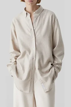 Closed Button Down Shirts & Blouses Cement