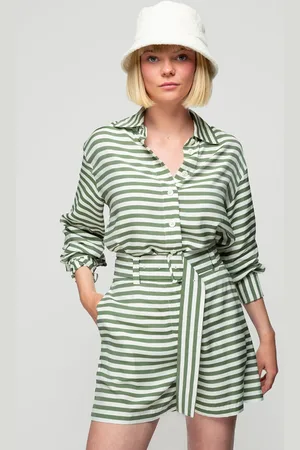 Vanilia Clean Stripe Short Deep Forest/off White