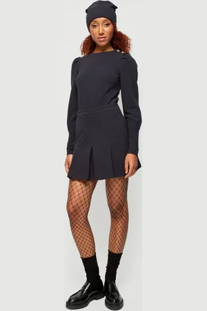 Vanilia Ribbed Pleat Skirt Dark Navy