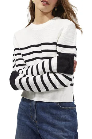 French Connection Nelle Breton Stripe Jumper Summer White-black