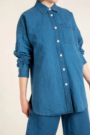 Vanilia Wide Denim Blouse Linen Blue