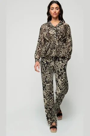 Vanilia Blouse Floral Gathered Linen Antique/black