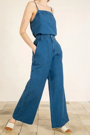 Vanilia Pants Denim Wide Leg Linen Blue