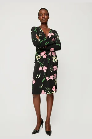 Vanilia Dress Floral Crepe Drape Black/chateau Rose/green