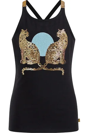 WE Fashion Meisjes Singlet Met Pailletten Applicatie Black
