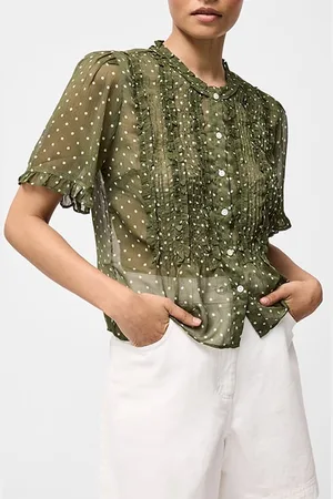 French Connection Polka Dot Short Sleeve Ruffle Top Khaki/summer White