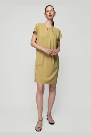 Vanilia Crepe Pleated Dress Golden Khaki