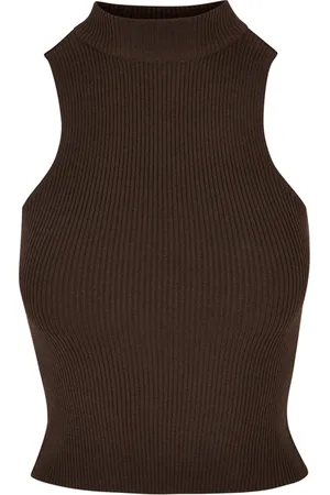 Urban classics Ladies Short Rib Knit Turtleneck Top Brown
