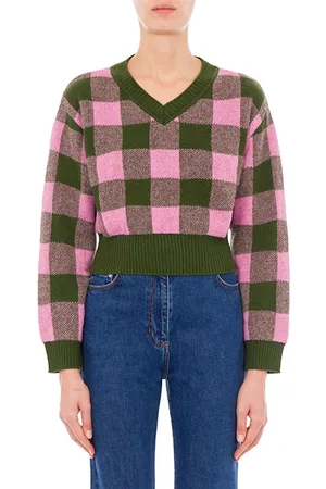 Moschino Short Wool And Cashmere Check Sweater Pink