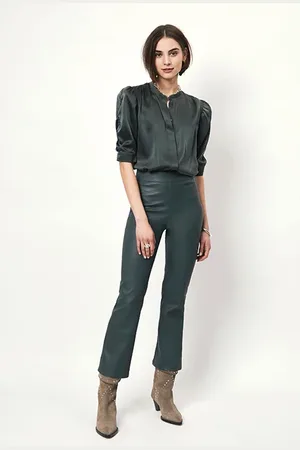 Dante 6 Nome Crp Flare Leather Pants Graphite Green