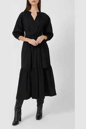 French Connection Crisp Cotton Ls Belted Midi Dr Black
