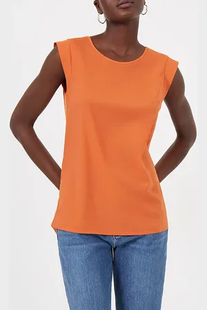 French Connection Crepe Light Capped Sleeve Tee Burnt Orange
