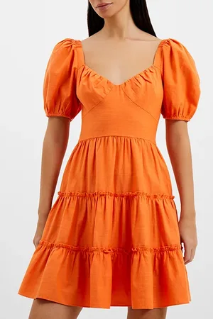 French Connection Alania Puff Sleeve Dress Orange