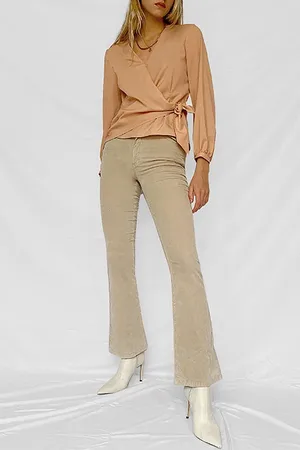 French Connection Crepe Light Ls Wrap Over Top Brown