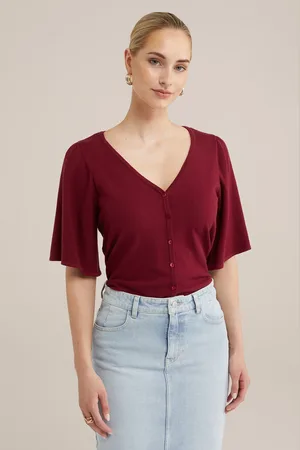 WE Fashion Knitted Cardigan Burgundy Red