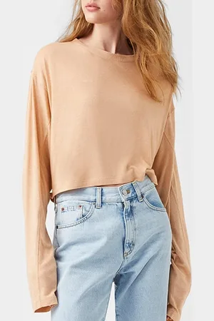 French Connection Tassa Linen Jersey L/s Top Brown