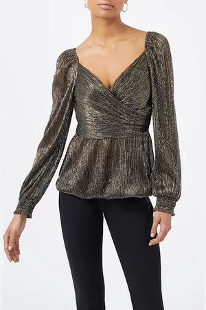 French Connection Shimmer Sparkle Ls Top Black
