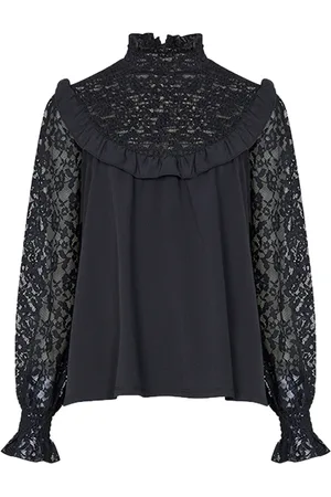 French Connection Thora Crepe Lace Mix Top Black