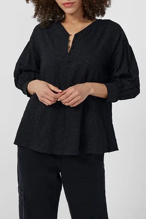 French Connection Winter Burnout Ls V Nk Top Black