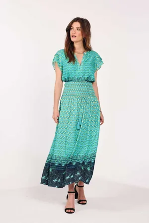 DIDI Smocked Skirt Magic Ceramic Green With Flowerfan Print