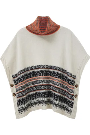 White Stuff Star Fairisle Poncho Nat Mlt