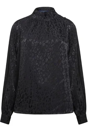 French Connection Caria Leop Jacq Button Nk Top Black