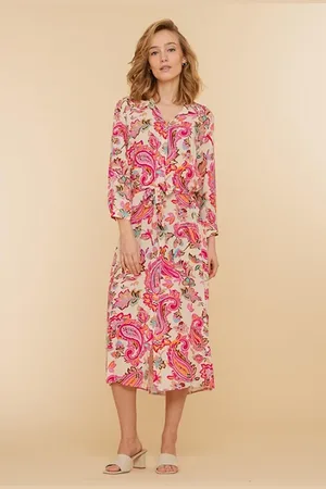 Geisha Aop Long Blousedress Off-white/pink Combi