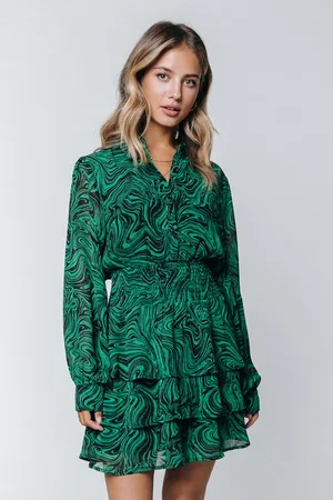 Colourful rebel Sacha Liquid Paint Mini Ruffle Dress Green