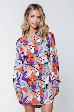 Colourful rebel Nina Big Flower Mini Shirt Dress Multicolor