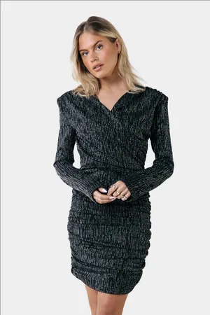 Colourful rebel Bryssa Lurex Stripes Padded Dress Ls Metallic Silver