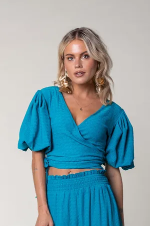 Colourful rebel Miley Knitted Structure Wrap Top Dark Turquoise
