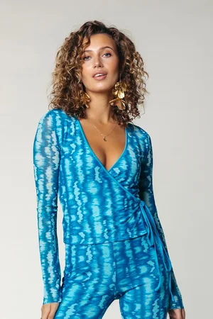 Colourful rebel Winona Tie Dye Mesh Wrap Top Light Turquoise