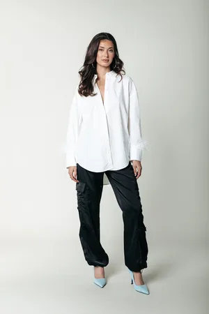 Colourful rebel Talia Feather Oversized Boyfriend Blouse Off White