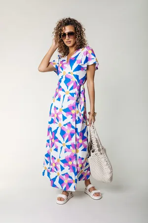 Colourful rebel Ava Big Flower Real Wrap Maxi Dress Ss Multicolor