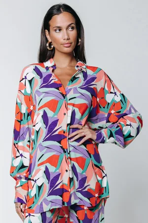 Colourful rebel Talia Big Flower Oversized Boyfriend Blouse Multicolor