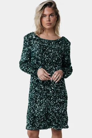 Colourful rebel Tina Sequins Straight Dress Ls Scarab Green