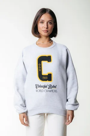 Colourful rebel World Champions Dropped Shoulder Sweat Light Grey Melange
